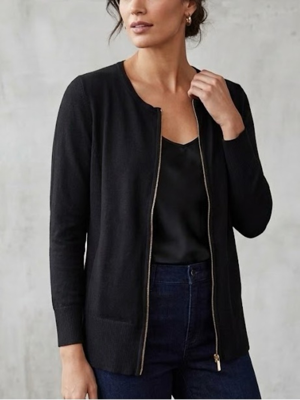 Carmen Black Asymmetric Zip Front Ribbed Cardigan Sweater XL